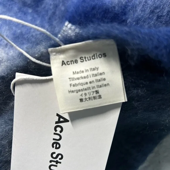 Acne Studios Blue and Gray Fringed Scarf - Picture 4 of 5